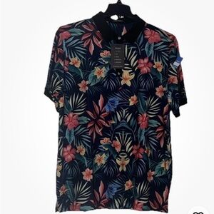 NWT ByrdGang Golf Polo Shirt Floral  Colorful VIVID Performance  XLG UPF 50 NEW
